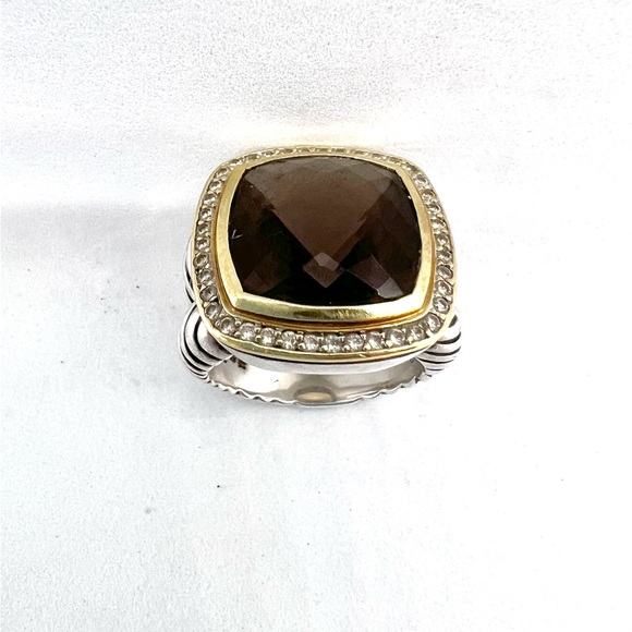 David Yurman Albion 14mm Smoky Quartz Ring with Diamonds and Gold - Picture 13 of 14